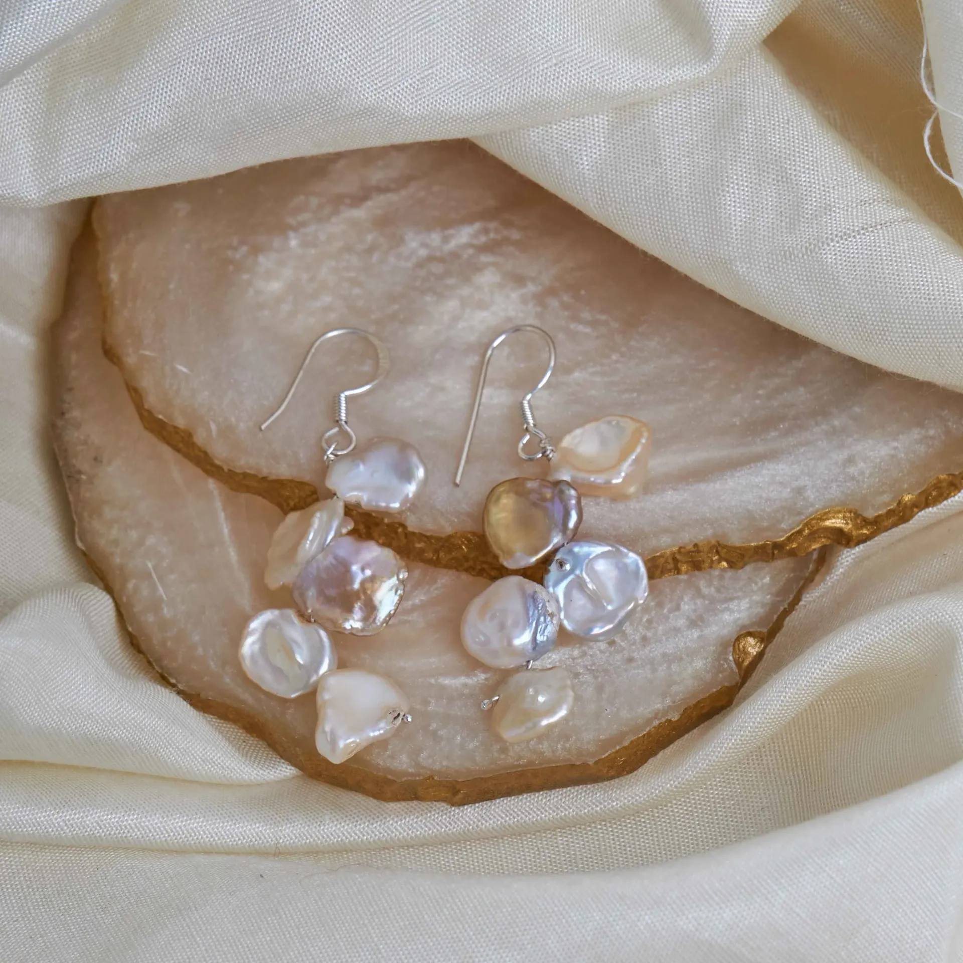 Leaf Pearl Dangle Earrings – Sterling Silver