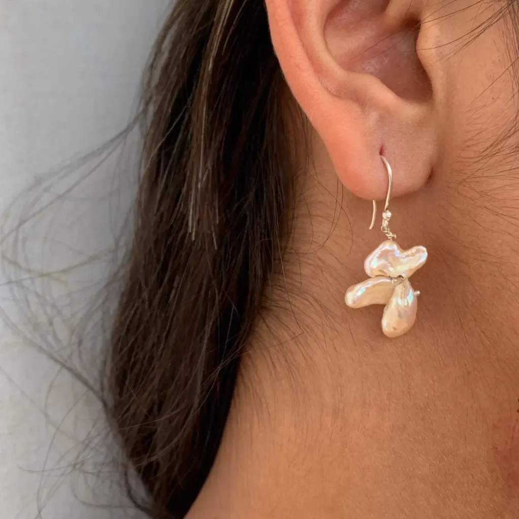 Biwa Pearl Dangle Earrings – Pink Sterling Silver